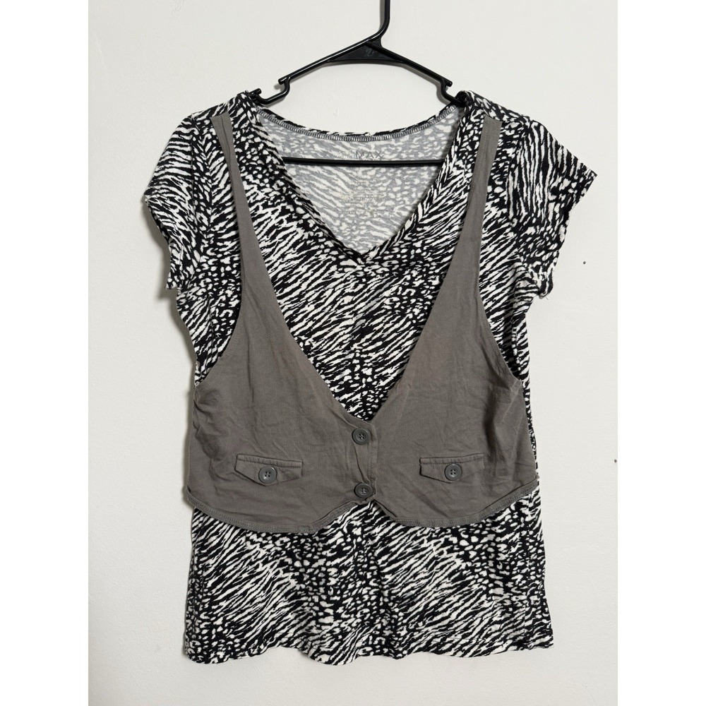 Y2K Miley Cyrus & Max Azria Zebra Print Shirt Sz XL Festival Hannah Montana Vest